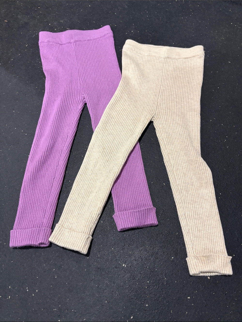 Ribbed Knit Kids Leggings - Purple & Beige